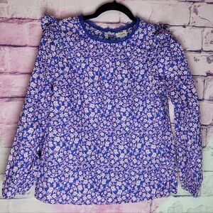 J. CREW FACTORY LONG SLEEVE RUFFLE SHOULDER TOP BLUE FLORAL XS